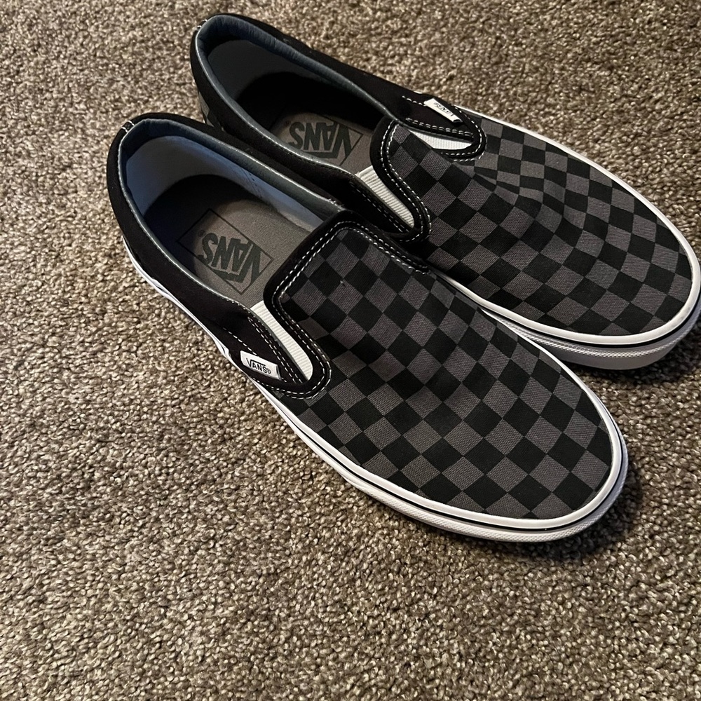 Vans Black and Gray Checkerboard Classic Slip-On M 8, W 9.5